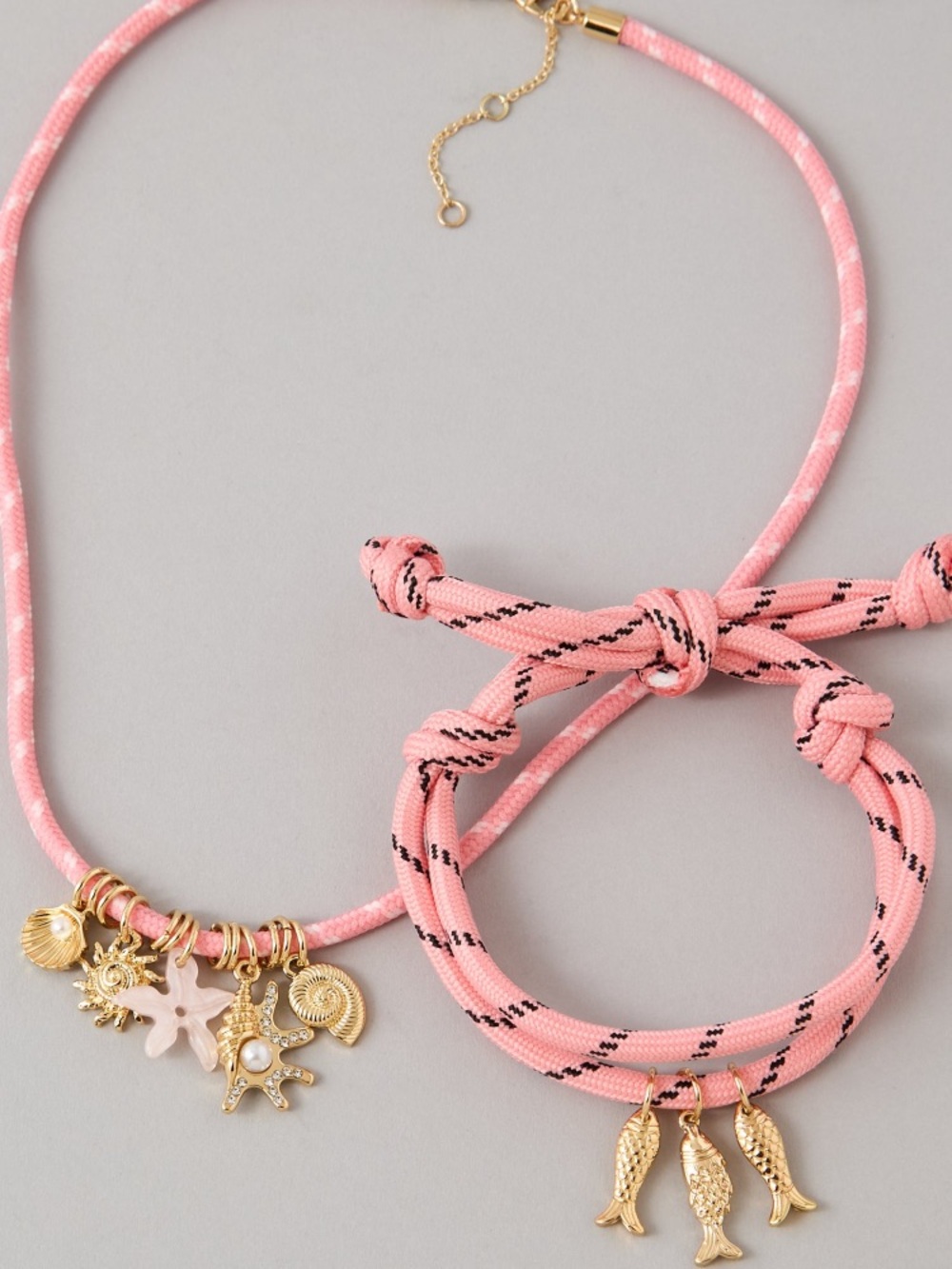 American Eagle corded charm necklace and bracelet coral new